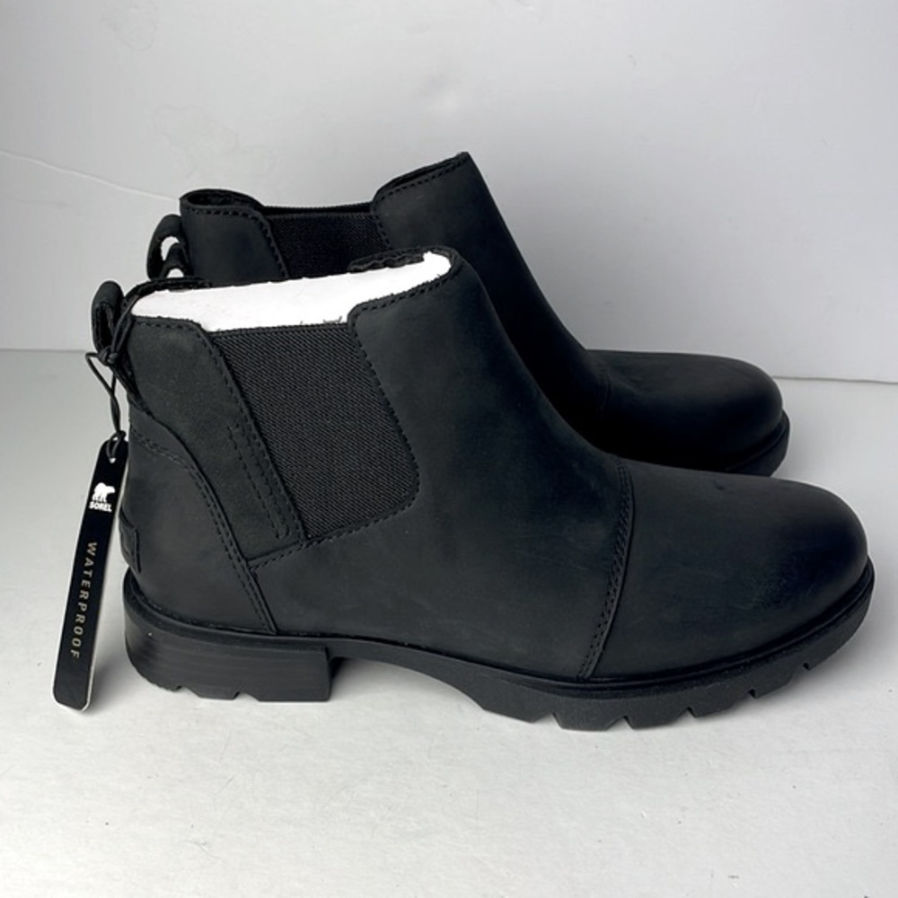 NEW Sorel Emelie 3 Chelsea Black Leather Ankle Boots - Picture 4 of 10